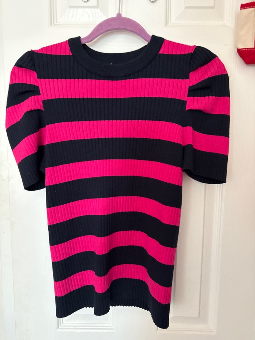Milly Pink and Navy Striped Ribbed Top